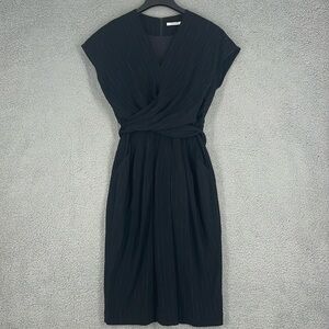 MM Lafleur black v-neck cap sleeve criss cross midi dress women’s 4 pockets